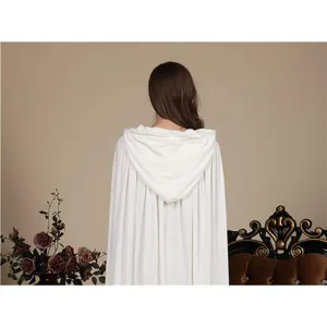 White hooded cloak cape medieval masquerade cosplay costume, back view elegant design for women.