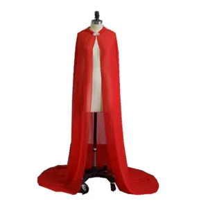Red long hooded chiffon cape women cloak for stage performance halloween photography shawl