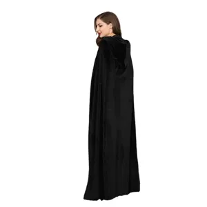 Women medieval black hooded velvet cloak long cape for cosplay party masquerade dress