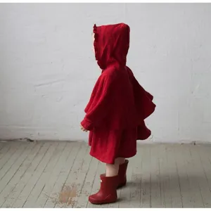 Red hooded children cape ruffles winter cloak little red riding hood style for kids