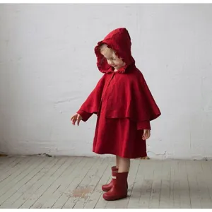 Kids red hooded cape winter cloak, children Christmas little red riding hood costume outfit