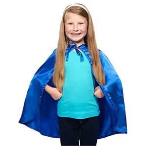 Kids blue satin cape costume, perfect for Halloween parties, dress up, and stage performances.