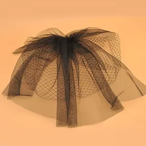 Black mesh bridal birdcage veil wedding fascinator hat short net hair accessory for women.