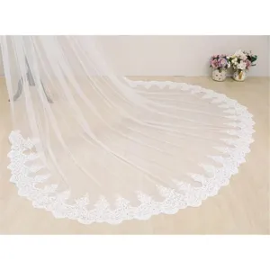 Lange Bruidssluier Bruids Sjaal Kant Kathedraal Bloemenborduurwerk Mesh Cape Sluier Bruiloft Haaraccessoires Voor Vrouwen