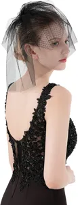 Voile en filet noir coiffe gothique et détail de robe en dentelle pour Halloween
