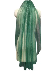Donkergroene glinsterende tule bruiloft bruidssluier korte cape met kam detailontwerp.