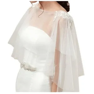 Bridal white mesh capelet short wedding shawl lace applique sheer bolero cover up for women