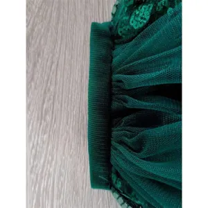 Dark green sequin lace mesh trim detail, exquisite embroidery for wedding dress veil making.