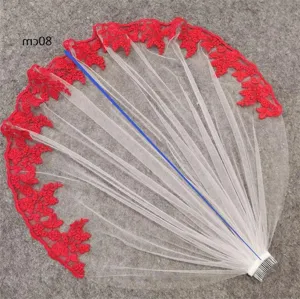 Ivory red lace bridal veil wedding mesh hair comb accessory for bridal party decor