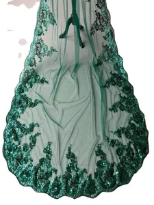 Dark green sequin lace fabric bridal veil embroidery trim wedding accessory for elegant dress.