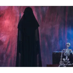 Women Halloween Witch Grim Reaper Cosplay Chiffon Hooded Cloak Vampire Gothic Cape Party Costume Dark Fantasy Long Robe