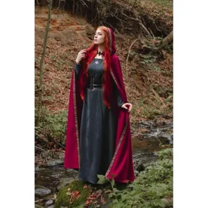 Women Medieval Vintage Hooded Cloak Lace Trim Renaissance Cosplay Cape Halloween Stage Performance Costume Long Outerwear