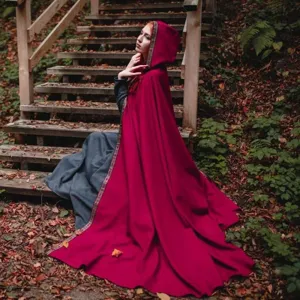 Women medieval hooded cape vintage lace cloak Halloween costume theatrical stage outerwear apparel