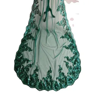 Green sequin lace embroidery bridal veil long single layer wedding dress accessory for brides