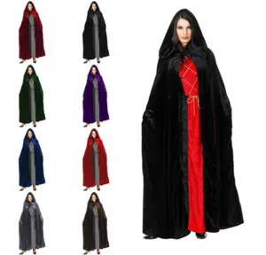 Velvet hooded cloak Halloween cosplay costume cape long medieval gothic outerwear unisex