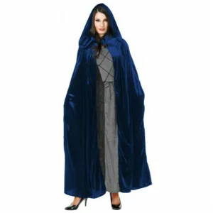 Halloween velvet hooded cloak cape for cosplay costume stage performance dark blue long cape