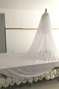 White chiffon hooded long cape stage photography props elegant flowing costume gown