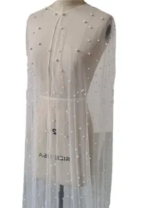 White mesh pearl capelet sheer tulle bridal wedding cloak elegant shawl wrap overlay