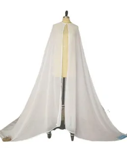 White chiffon long cape cloak for women, elegant trailing design for photography stage.