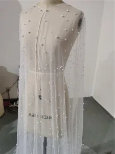 White pearl mesh bridal cape long sheer wedding cloak tulle wrap elegant wedding accessories