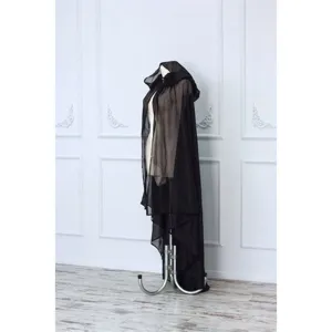 Black mesh hooded cape gothic vintage cloak for Halloween costume party theatrical show.