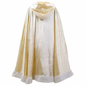 Christmas velvet hooded cloak with white faux fur trim for women and girls winter cape.