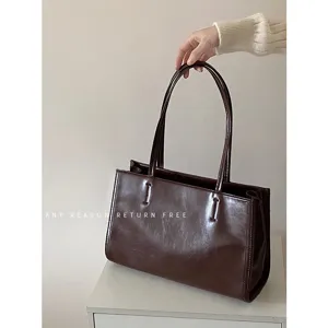 Large Capacity PU Leather Tote Bag For Women Casual Commuting Shoulder Bag Student Chic Solid Color Fashion Handbag