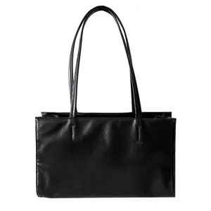 Large capacity black PU leather shoulder bag tote bag for women daily commute casual use