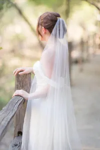 Long bridal veil with comb cut edge white ivory black royal blue wedding veil for women