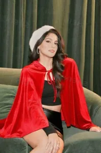 Red velvet Christmas short cape elegant cloak festive holiday party top for women