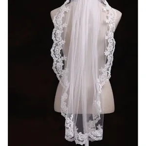 Elegante Velo da Sposa Retro Floreale Ricamato Rete Pizzo Copricapo Accessori per Capelli da Matrimonio per Donne Avorio Bianco Nero
