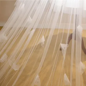 Elegant Bridal Wedding Veil Long Cathedral Veil Mesh Floral Applique Bride Headpiece Women Hair Accessories