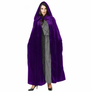 Halloween hooded velvet cloak cosplay cape costume for adults stage performance apparel.