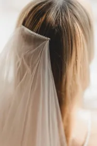 Bridal veil with rhinestone comb, double layer medium long wedding hair accessory for bride.