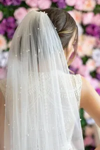 Bridal pearl tulle veil with comb long wedding tulle veil romantic bridal hair accessory white