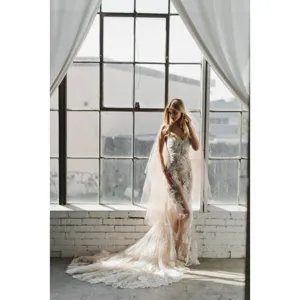 Waltz style bridal double layer medium long wedding veil with comb for elegant photography.