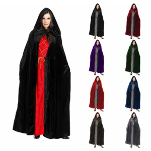 Halloween hooded velvet cloak cosplay costume long cape for men women stage performance.