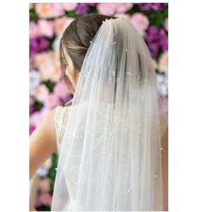 White pearl bridal veil wedding headpiece cathedral mesh hair comb for women bride accessory