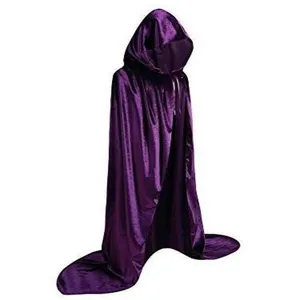 Adult purple hooded long cloak cape for Halloween costume cosplay party stage performance.