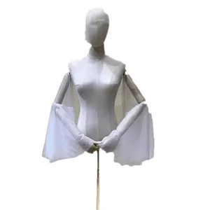Detachable mesh trumpet sleeves for wedding dress, elegant fake arm cover accessories.