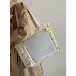 Große Schulter Tote Tasche mit niedlichen Schleifen und klarem Fach für Damen Pendler.