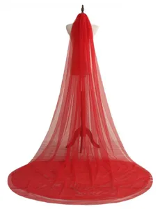 Detailed view of the elegant red double-layer long trailing bridal veil netting fabric.