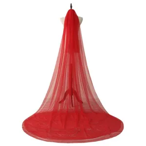 Red long wedding veil double layer bridal train mesh veil for photography dress accessory