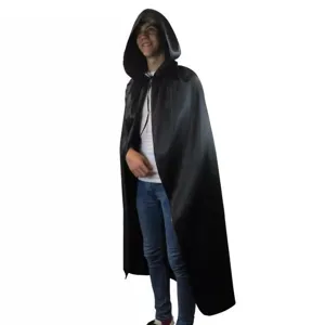 Black hooded velvet cape for Halloween cosplay, vampire witch costume cloak for adult party.