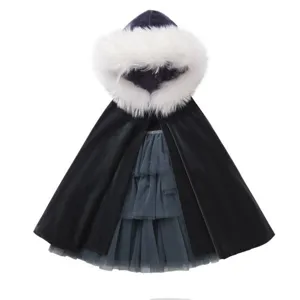 Niños Invierno Cálido Con Capucha Capa Poncho Pelo Sintético Terciopelo Ropa