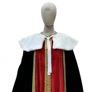 Women Velvet Halloween Cosplay Cape Long Stage Performance Cloak with Plush Lapel Vintage Holiday Party Outerwear