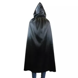 Black hooded cloak for Halloween cosplay, long gothic vampire witch cape back view