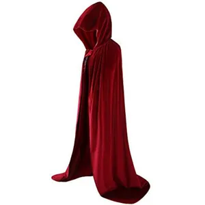 Adult red velvet hooded cloak long cape for Halloween party cosplay costume costume wear.
