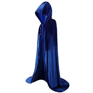 Adult royal blue velvet hooded cloak for Halloween party stage cosplay costume role play apparel