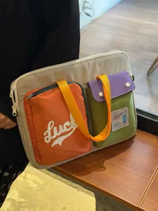 Korean style color-blocked laptop bag casual large capacity shoulder handbag for daily use